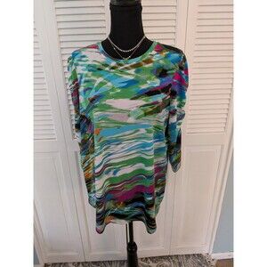 Toni Morgan Blouse Women's M Art To Wear Abstract Colorful Stretch Top Ruched Sl